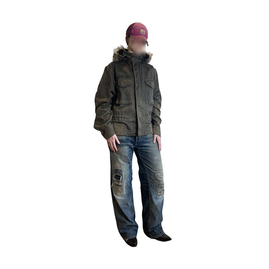 Repaired Military M-65 Style Jacket MOD Fur Trim Gradient Over-dye
