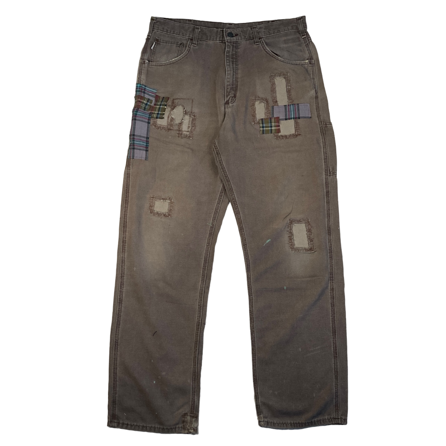 Carhartt Chocolate Plaid Patch Repaired Painter Pant  [ 031 ]