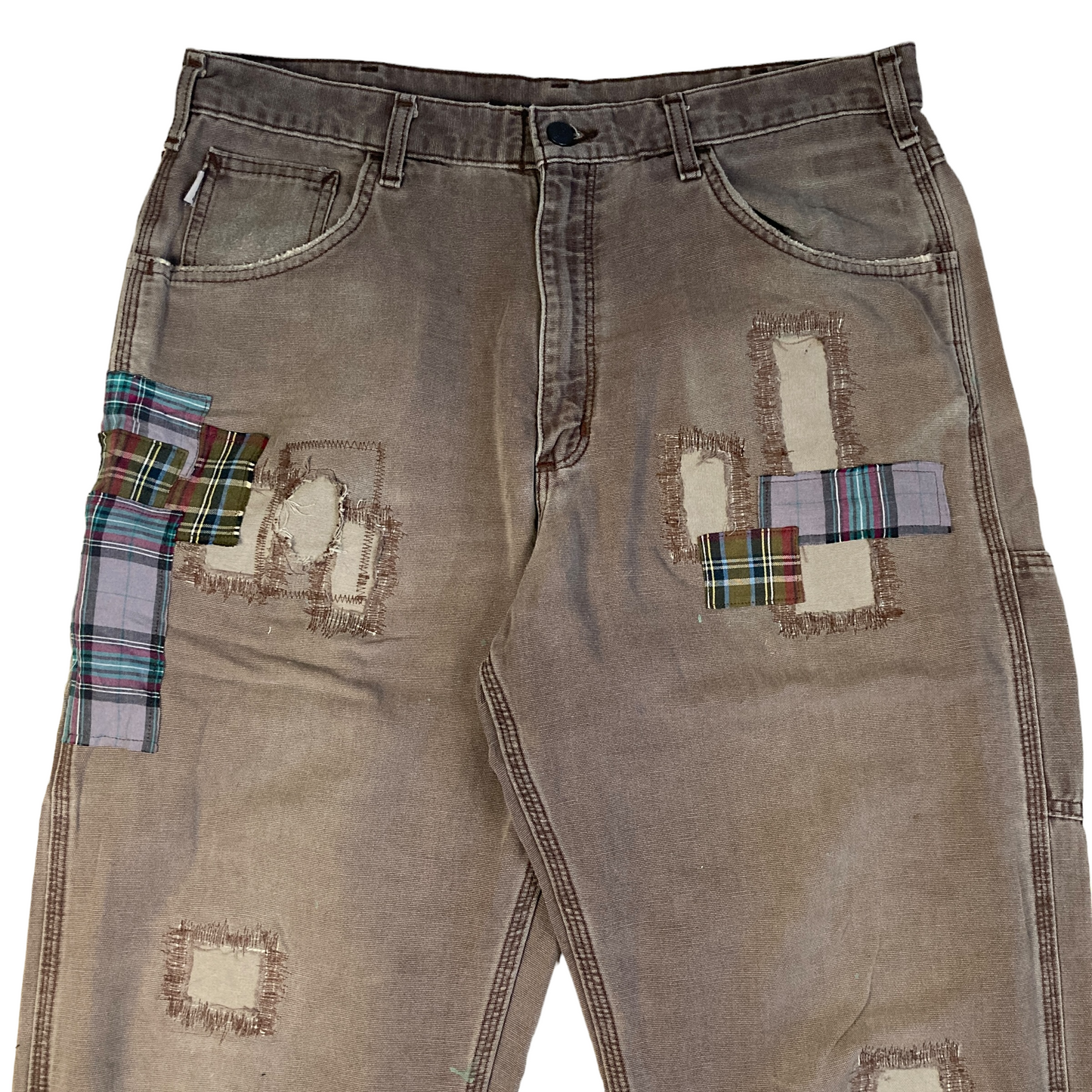 Carhartt Chocolate Plaid Patch Repaired Painter Pant  [ 031 ]