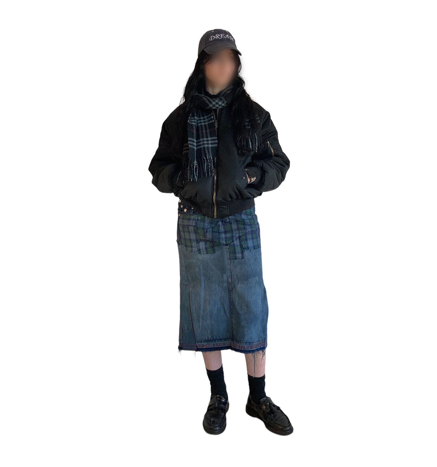 True Religion Deconstructed Plaid Denim Skirt 28"