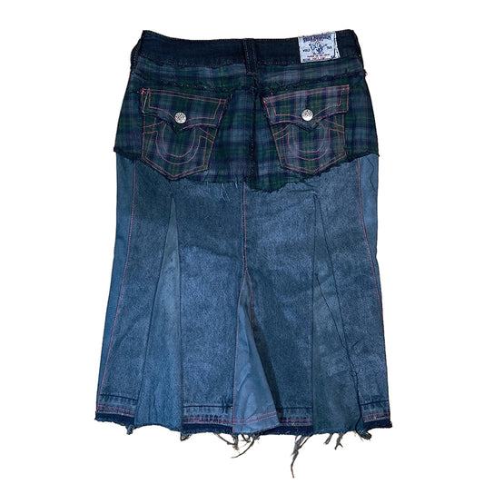 True Religion Deconstructed Plaid Denim Skirt 28"